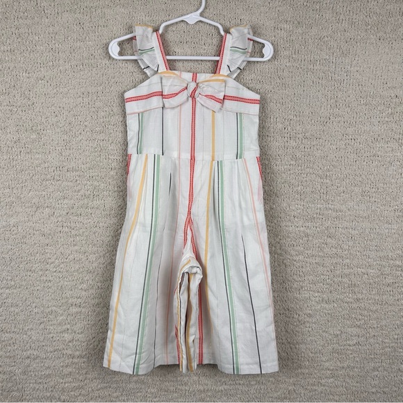 Janie and Jack Jumpsuit Infant‎ Girl 12-18M White Multi Pinstripe Ruffle Bow - Picture 1 of 9